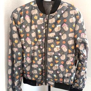 Pusheen Sanrio Grey Full Zip Windbreaker Jacket with Graphics Size XS , NWT